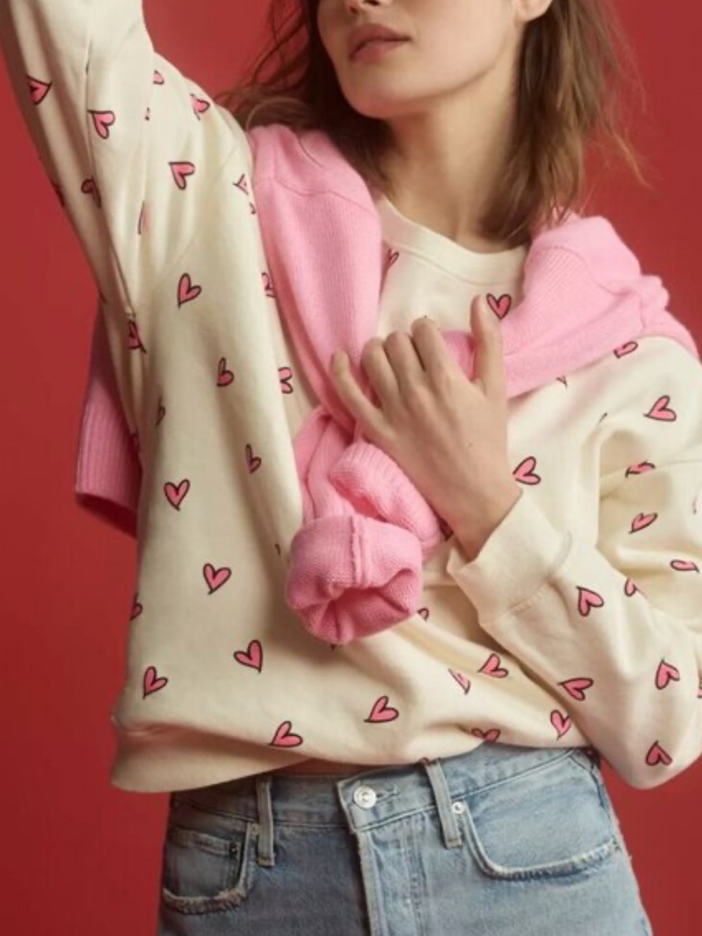 Anthropologie KULE The Oversized Allover Heart Sweatshirt sz XL WORN ONCE
